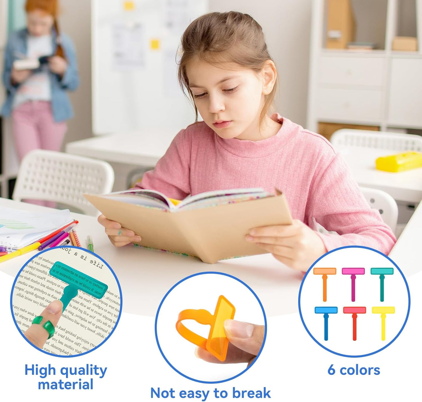Skiennix Guided Reading Strips - 8Pcs Finger Trackers for Dyslexia & ADHD | Reading Tools with Rings