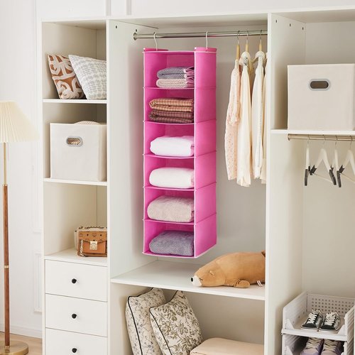MAX Houser 6-Shelf Hanging Closet Organizer - Space-Saving Storage Solution with 2 Hooks | Foldable Pink Design