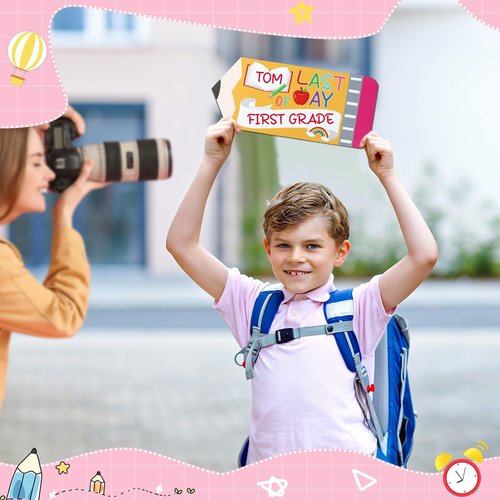 First and Last Day of School Board Sign,Double Sided Printing Pencil Chalkboard for 1st Day of Kindergarten Preschool, Back to School Supplies Photo Props