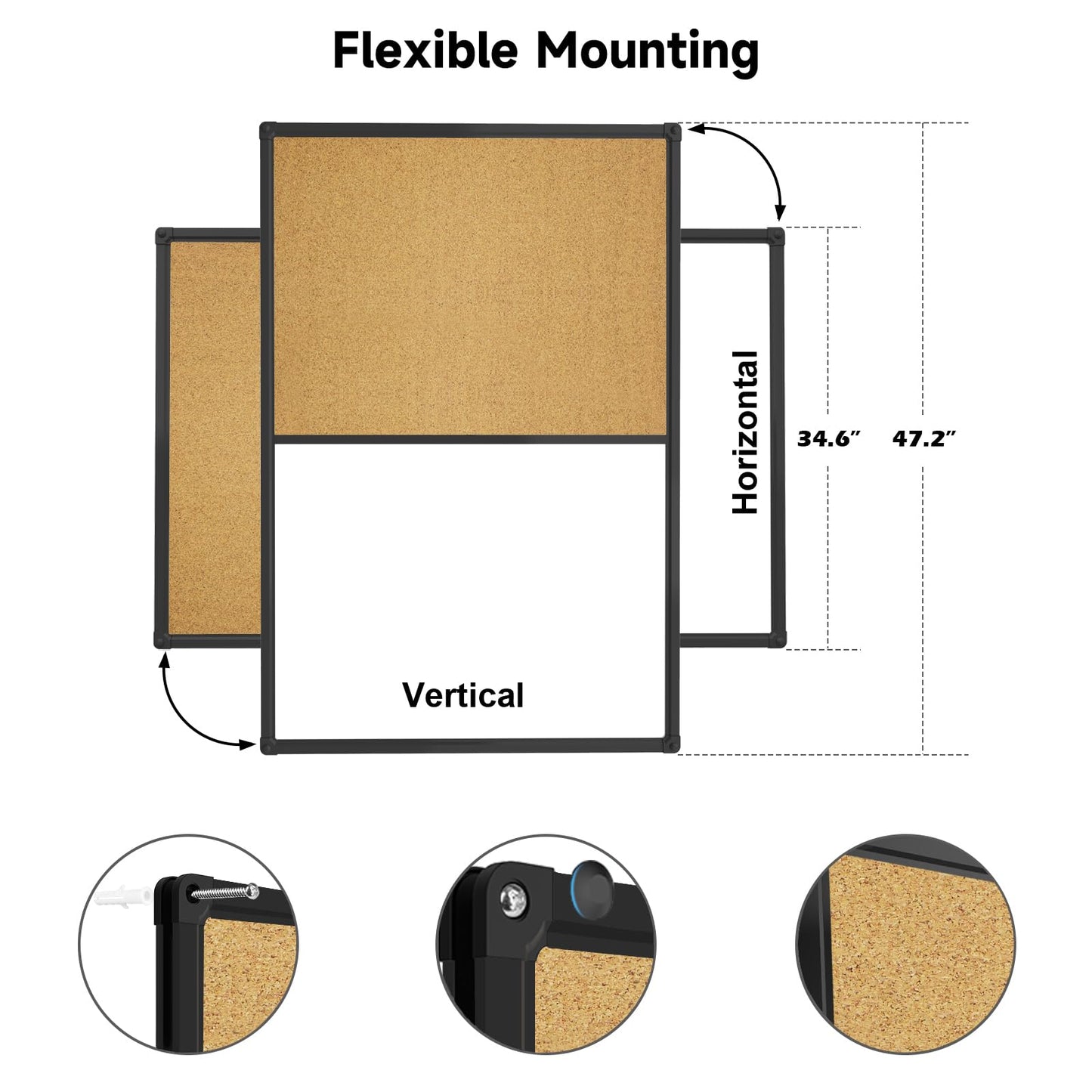 XBoard Magnetic White Board and Cork Board Combo 48" x 36", Black Aluminum Frame