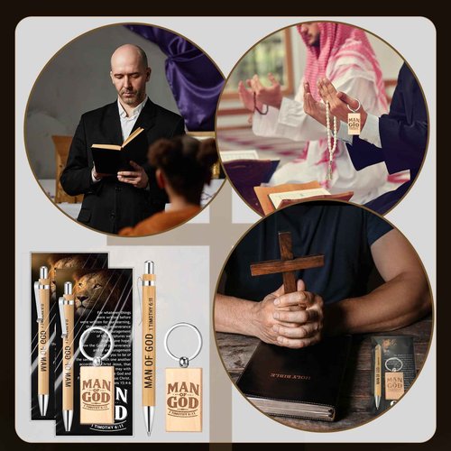 Landical 40 Sets Father Day Man of God Gifts for Men Christian Baptism Gifts, 40 God Keychains 40 Bible Verse Ballpoint Pens 40 Cards Pastor Appreciation Favors for Church Father's Day Supplies