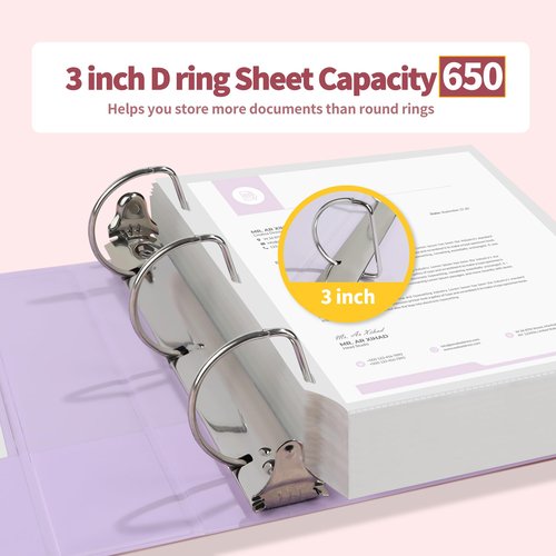 SUNEE 3 Ring Binder 3 Inch D Ring, Clear View Binder Three Ring PVC-Free (Fit 8.5x11 Inches) for School or Office Supplies, Assorted Pastel, 4 Pack