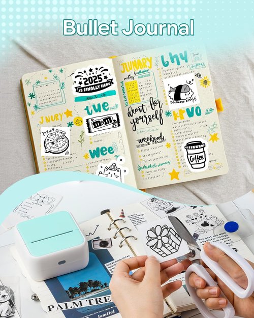HiHTV Sticker Printer - Mini Sticker Maker Machine with 3 Roll Tapes, Classroom Must Haves Bluetooth Portable Inkless Printpods Pocket Printer for Kids Study Notes, Anatomical Diagrams, Photos, Gift
