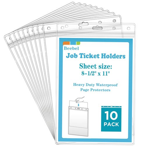 Beebel 10 Pack Job Ticket Holders 8 1/2" x 11" Waterproof Zip Page Protectors Heavy Duty Dry Erase Document Storage Shop Ticket Holders (Clear-Vertical)