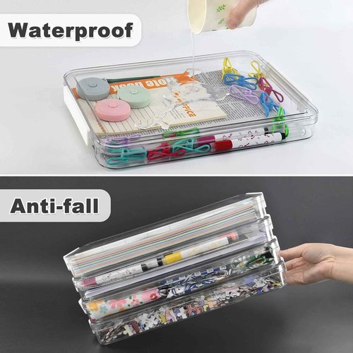 Aruihm 4 Pack Plastic Storage File Box, Plastic Stackable Storage Box with Lids, Clear, Versatile A4-Sized Suit for A4 Size Paper Storages Documents, School Supplies, Office Essentials