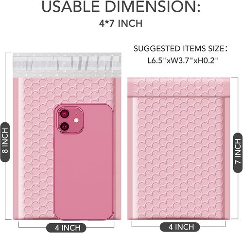 GSSUSA Light Pink Bubble Mailers - 4x8 Small Padded Envelopes | 800 Pack with Strong Adhesion Self-Seal