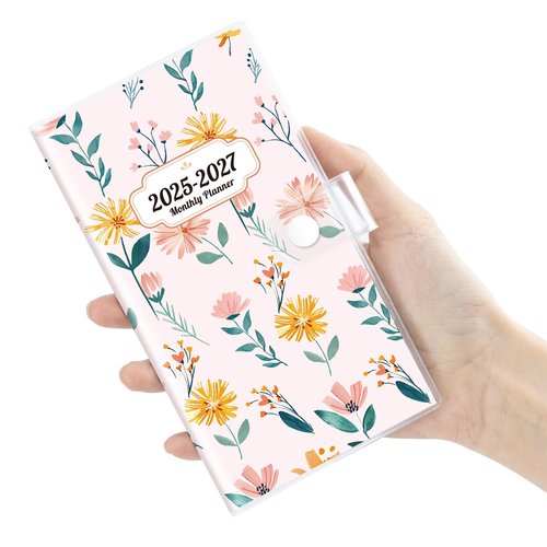 Eyrozill Small Pocket Calendar 2025-2027 for Purse, 3.66" x 6.65", 24-Month Portable Planner Book with PVC Cover, Jul.2025-Jun.2027