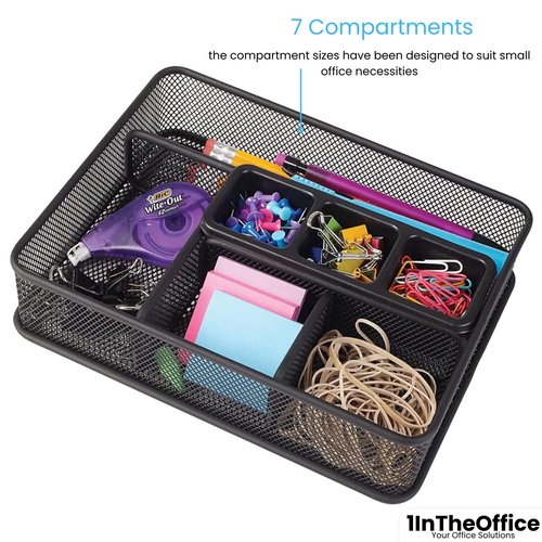 1InTheOffice Modern Minimalist Mesh Collection Desk Drawer Organizer, 7 Compartment, Matte Black