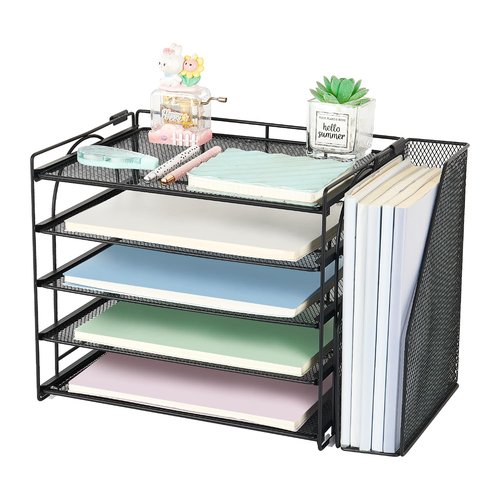 AUPSEN Desk Organizers and Accessories, 5-Tier Desktop Paper File Organizer with Removable File Holder, Desk Accessories & Workspace Organization for Home Office Supplies (Black)