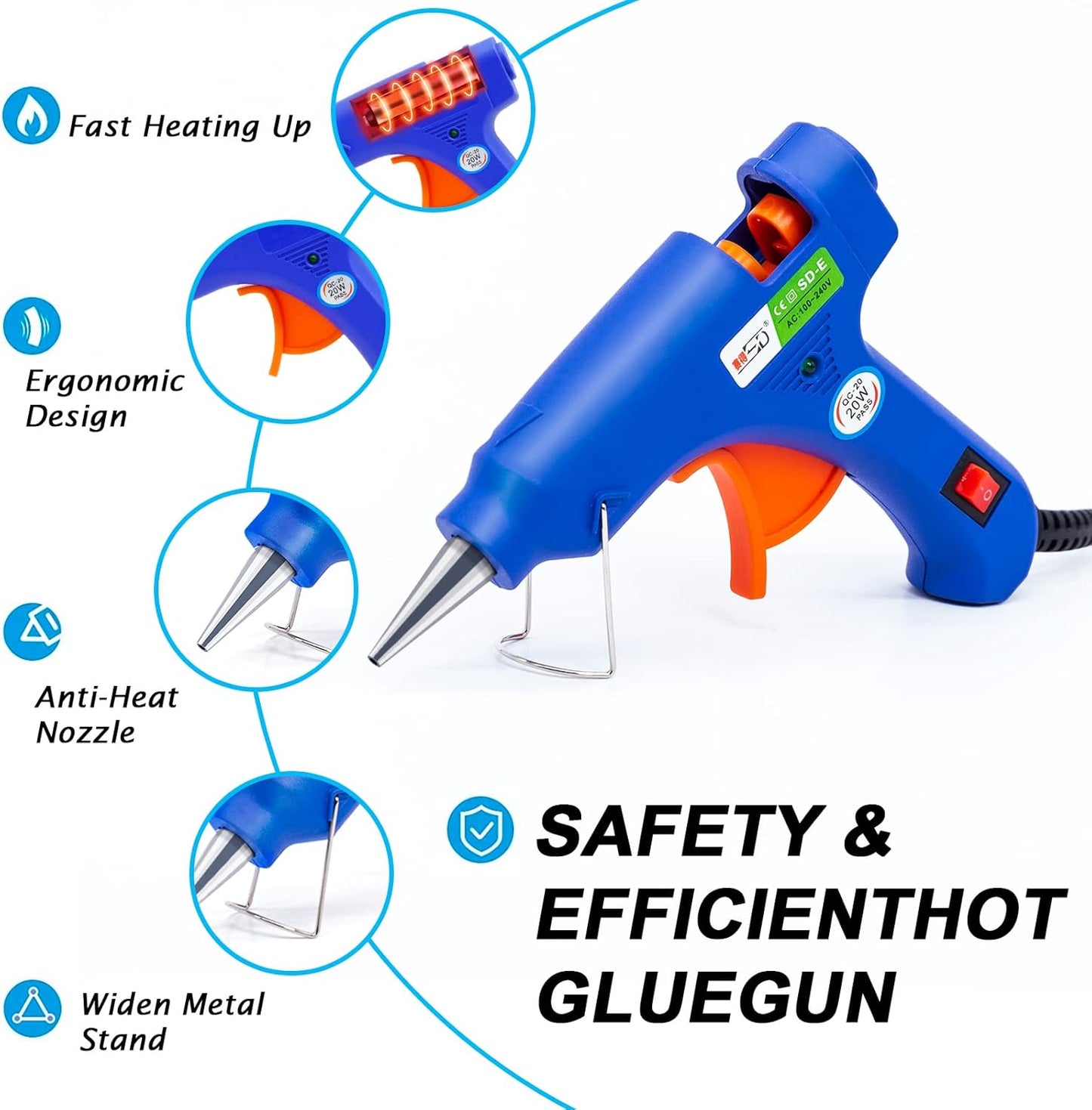 Skiennix Hot Glue Gun Kit - 40 Glue Sticks & Hardshell Case for DIY Crafts & Home Repairs | 20W