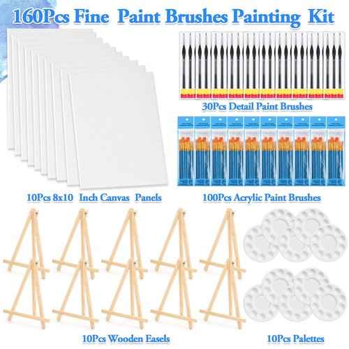 160 Pack Canvas with Easel Miniature Painting Kit with Wooden Easel and Blank Canvas Boards, Detail Paint Brushes Set for Kids Adults Couples Paint Party Supplies Paint and Sip Date Night Kits