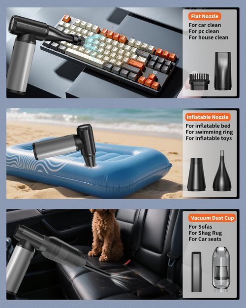 BOBYE Electric Compressed Air Duster & Keyboard Cleaner, 2-in-1 Blower & Vacuum with 180W Brushless Motor, 6000mAh Battery, 3-Gear Adjustable for Computers, Cars, Furniture, and Outdoor Cleaning