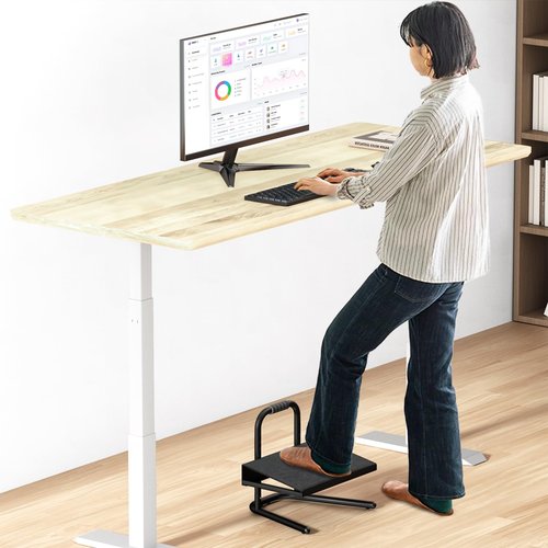 WORLDLIFT Height Adjustable Standing Foot Rest with Soft Grip Handle,Under Desk Footrest for Standing and Sitting,All-Steel Construction,Black