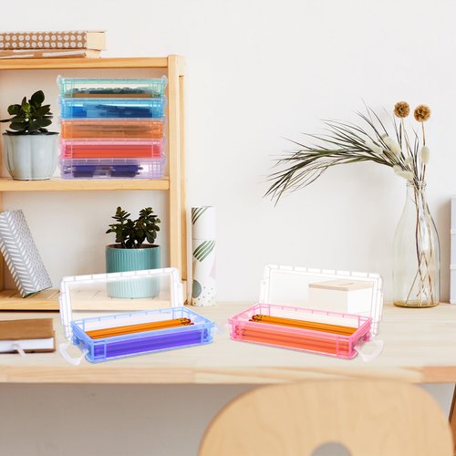 Zonon 12 Pack Plastic Pencil Box 8.3” × 3.9” × 1.6" Large Crayon Box Stackable Multicolor Pencil Case with Snap Closure Lids Bulk Multi Purpose Storage Organizer Art Office Craft Supplies