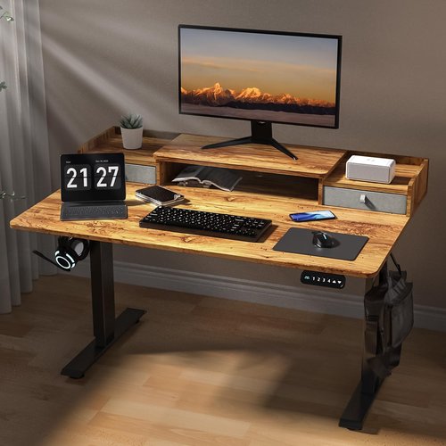 ExaDesk 48×30 Inch Electric Standing Desk with 2 Drawers, Adjustable Height Widened Stand Up Desk with Storage Shelf, Sit to Stand Ergonomic Workstation for Home Office