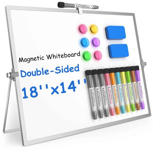 Grtard Magnetic Dry Erase Board with Stand, 18''x14'' Double-Sided White Board for Kids, Desktop Whiteboard with Stand, Large White Board, Desk Whiteboard Portable, Dry Erase Board for Kids, Memo