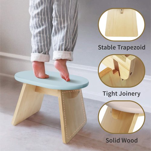 SEICASAYA Step Stool, Solid Wood Chair, Pine Wood Construction, Rounded Edges, Minimalist Design (Light Blue)