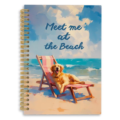 iEFEY Coastal Beach Golden Retriever Spiral Notebook Journal 5.5x8.3in, Dog Pet Lovers Gifts for Women, Ocean Beach Journal, Summer Vacation Puppy Notebooks for Note Taking, Dog Office Supplies