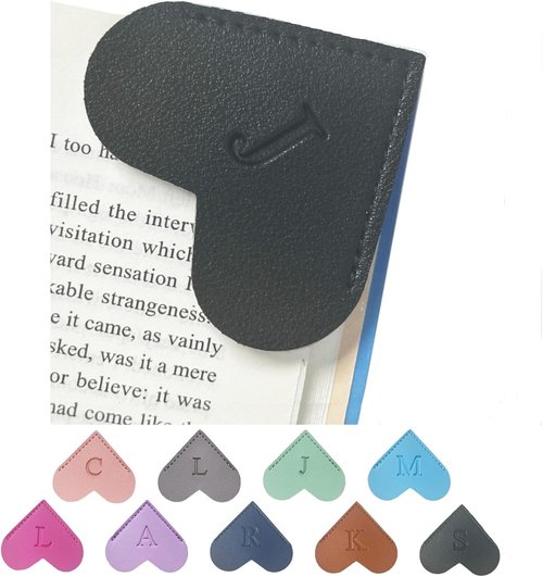 MOTEERLLU Personalized Leather Heart Bookmark - Custom Initials for Book Lovers | Handmade Gift (Black J)
