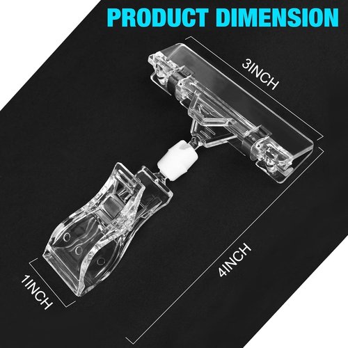 Clear Sign Clips | 12-Pack Plastic Label Pop Clips for Retail Display - Double-Sided Swivel Holders