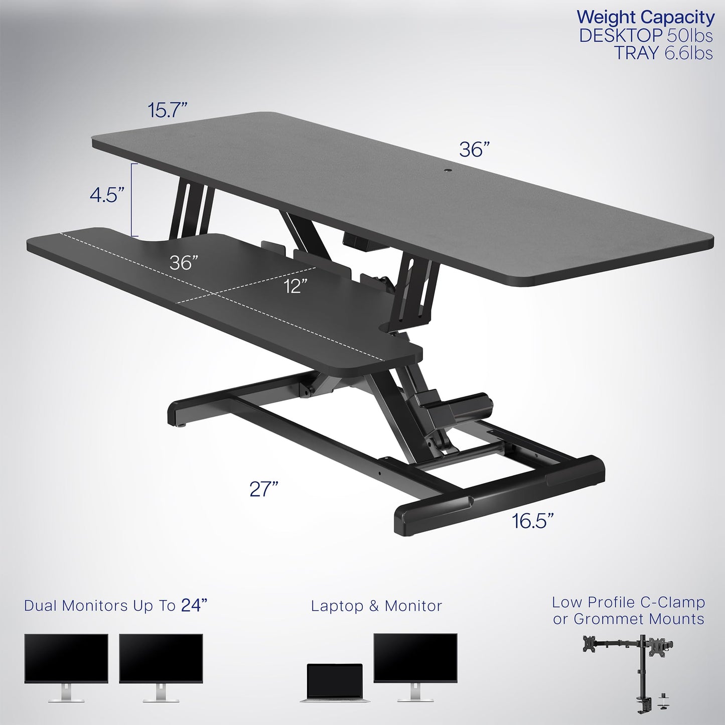 VIVO 36 inch Electric Motor Desk Converter, Height Adjustable Riser, Sit to Stand Dual Monitor and Laptop Workstation with Wide Keyboard Tray, Black, DESK-VE36B