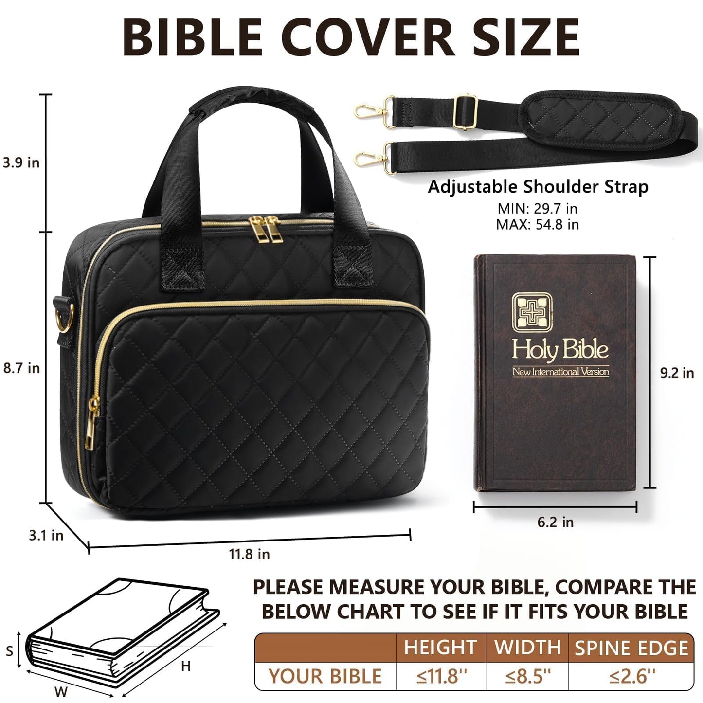 Bible Cover Case for Women, Large Bible Bag Bible Study Supplies Accessories Journaling Kit with Highlighters Tabs, Quilted Book Carrying Cases with Shoulder Strap, Christian Easter Gifts for Women