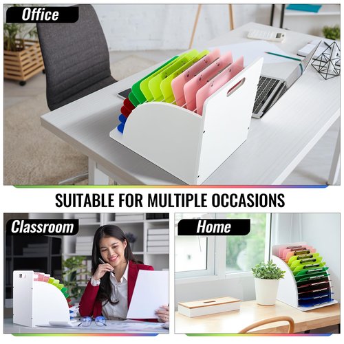 Wonderjune 2 Pcs Wooden Clipboard Holder Storage Metal Rack with Raised Side Panel Clipboard Organization for Classroom Office School Teacher, Clip Boards Not Included (White)