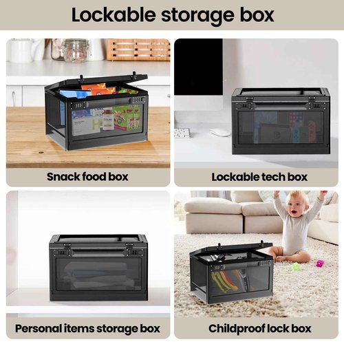 Large Lock Box,Lockable Storage Box with Combination Code 15.3x11x8.6in Stackable Medicine Lock Box for Safe Medication，Storage Box with Lock for Phone/Snacks/Personal Items/Fridge/Office