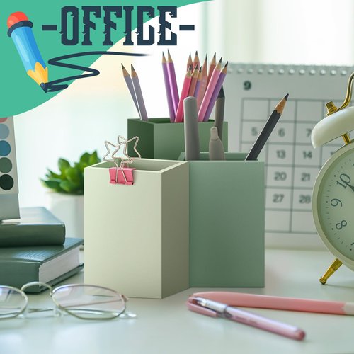 Motiskyy 3 Pcs Sage Green Wooden Pen Holder for Desk Pencil Cup Desktop Organizer Storage Case Makeup Brush Holder Accessories Supplies for Office Home Study Room(Sage Green)