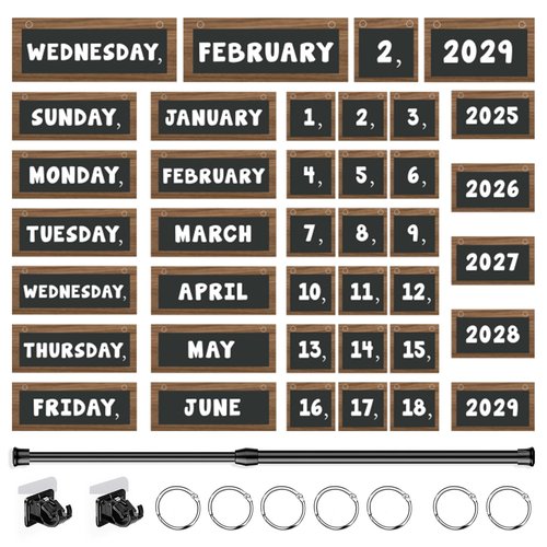 Flip Calendar Bulletin Board Set Classroom Decorations for Whiteboard with Adjustable Flip Calendar Rod Holder Date Cards Days of The Week for Classroom School Supplies(Rustic)