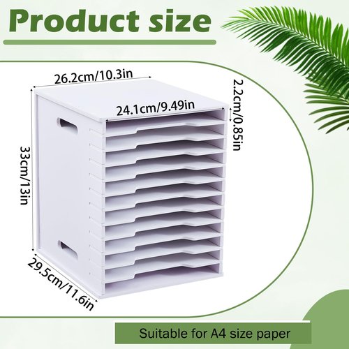 Juexica 12 Tier 8.5" x 11" Scrapbook Paper Organizer, White Cardstock File Organizer with Adjustable Shelves, Stackable Paper Trays, Desktop Storage Rack Document Holder for Desk Home Office