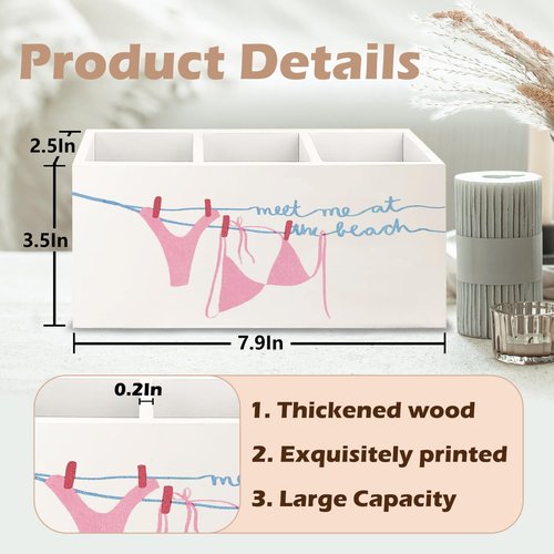 URLLUAE Pink Preppy Beach Wooden Pen Pencil Holder for Office Desk Accessories, Beachy Gifts for Women, Beachy Office Decor, Meet Me at the Beach Makeup Brush Toothbrush Holder Organizer