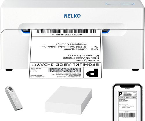 Nelko Bluetooth Thermal Shipping Label Printer - Wireless 4x6 for Small Business | Compatible with Android, iPhone & Windows (White)