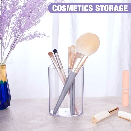 NiOffice Clear Acrylic Desk Organizer Set - 9 Pack Pen Pencil Holder, Stylish Round Makeup Brush and Stationery Storage Container, Ideal for Home, School and Office Supplies