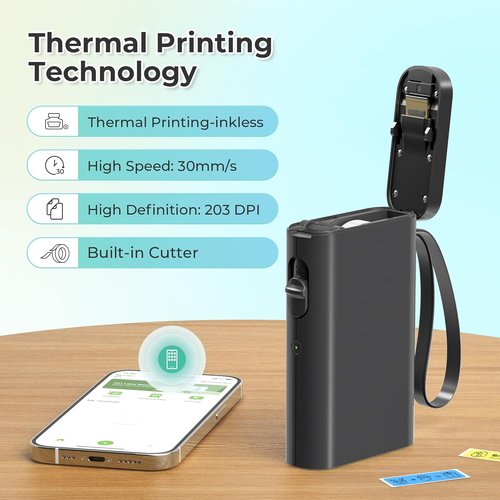 Nelko Label Maker - P21 Bluetooth Wireless Mini Printer with Multiple Templates | Black
