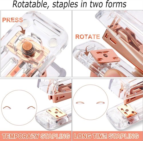 Gawsey Rose Gold Desk Organizer Set - 360-Degree Rotating Pen Holder, Acrylic Stapler & Accessories
