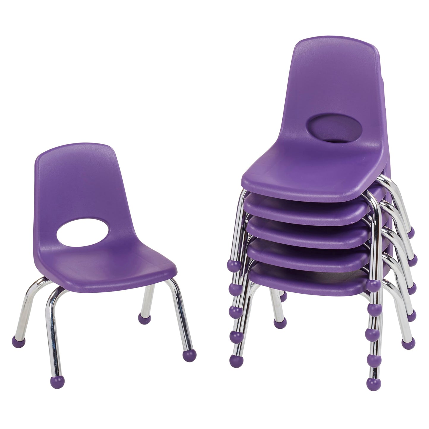 FDP 10" School Stack Chair,Stacking Student Seat with Chromed Steel Legs and Ball Glides For In-Home Learning or Classroom - Purple (6-Pack), 10355-PU