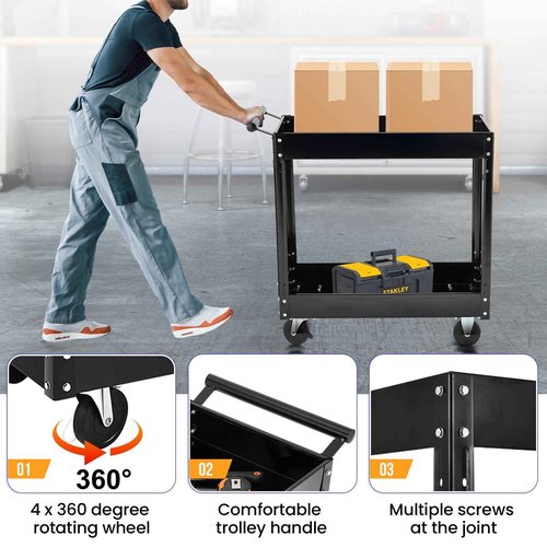 2 Tray Tool Cart, 400 LBS Capacity Rolling Tool Carts On Wheels, Heavy Duty Utility Cart with Pegboard, Mechanic Tool Storage Cart for Garage, Warehouse and Repair Shop