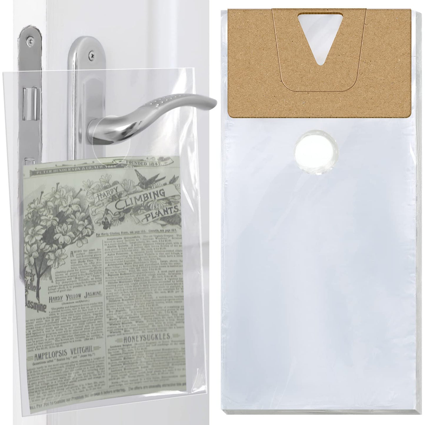 Henoyso 1000 Pcs Door Hanger Bags Plastic Clear Door Knob Hanger Bags Waterproof Poly Newspaper Packets Bulk Flyers Brochures Notices Printed Materials (6 x 12 Inch)