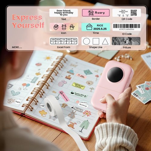 Phomemo D30 Portable Label Maker - Bluetooth Mini Printer with 3 Tapes in White, Clear & Gold