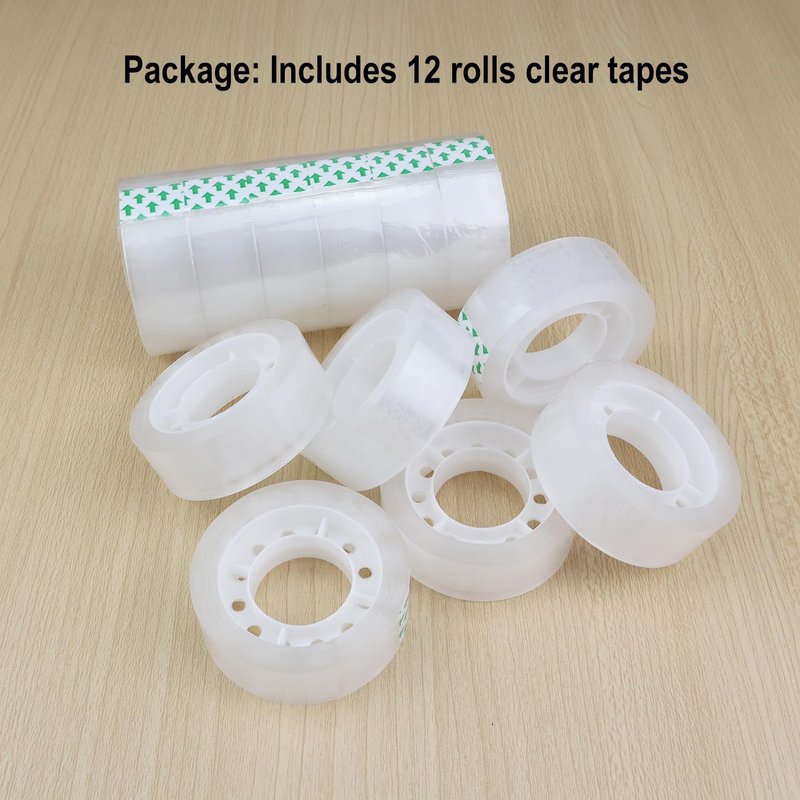 Aacehlh 12 Rolls Transparent Tape Clear Tape Refills Rolls,3/4 x 1000 Inches,1 inch Core,for Office, Home, School (12)