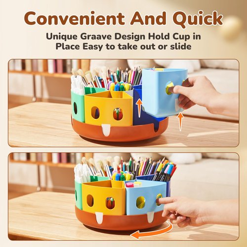 GAMENOTE Rotating Art Supplies Organizer - Lazy Susan Office School Supply for Kids Desk Organization and Storage Homeschool Craft Caddy Classroom (Large)