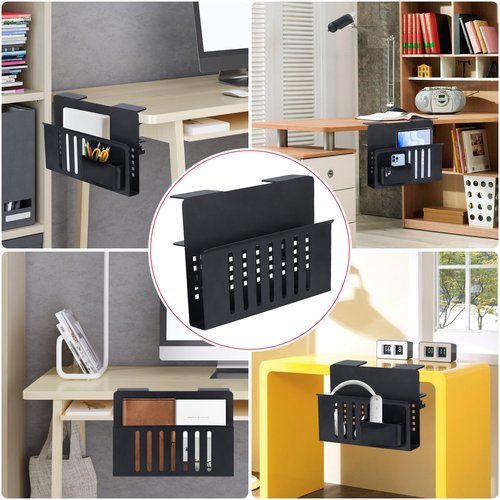 Gorviomy Desk Organizer for Laptop Clamp-On Desk Shelf, No Drilling Standing Desk Drawer, Under Desk Cable Management Tray,Attachment For Office Supplies & Studio Essentials (Black)