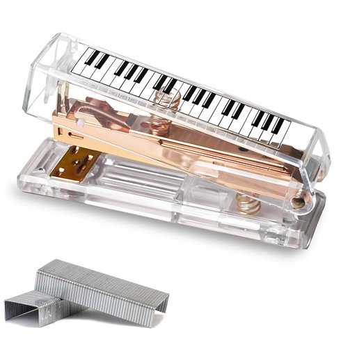 Cute Rose Gold Desk Stapler – Acrylic Transparent Design with Musical Note & Piano Keyboard Pattern, for Home, Office, and Music Lovers Gift (Piano Keyboard)