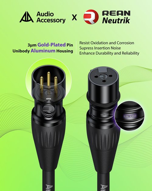 XLR Cables 10ft 2 Pack, Premium Kevlar-Reinforced Nylon Braided & Gold-Plated Rean Connectors by Neutrik Male to Female Balanced Microphone Cable All Length from 1.5ft to 300ft 100% Shielded Mic Cord