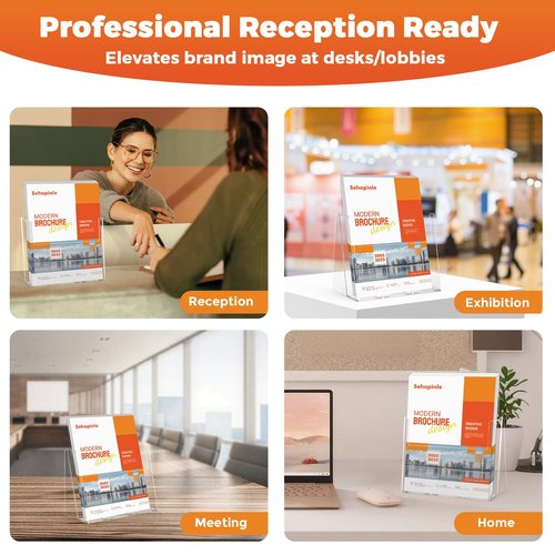 Acrylic Brochure Holder 8.5 x 11 inch 2 Pack Clear Literature Holders Plastic Flyer Display Stand Thicker Countertop Organizer for Pamphlets Magazines Booklets Menus