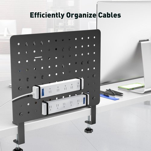 DeskLogics Clamp-on Desk Pegboard, Steel Desktop Organizer Magnetic Metal Peg Board for Gaming & Office, Standing Desk Accessories, No-Drill (Black)