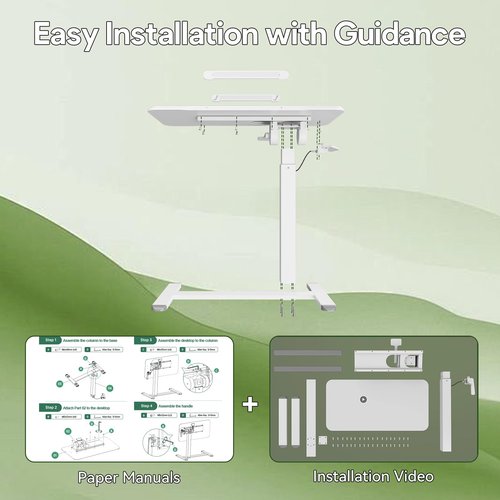 Gibbon Mounts Rolling Laptop Desk, 180° Tiltable Mobile Standing Desk Height Adjustable, Overbed Bedside Table, Portable Computer Desk with Wheels, Foldable Laptop Cart for Home Office, White