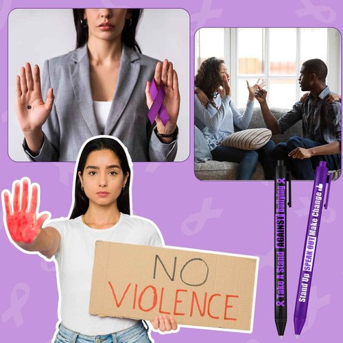 Cholemy 300 Pcs Domestic Violence Awareness Item Bulk Purple Ribbon Ballpoint Pens Bulk Black Ink Retractable for Stop Domestic Violence Event Party Favors Activity Supplies