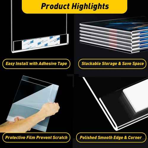 12 Pcs Acrylic Sign Holder 8.5 x 11, Vertical Wall Mount Sign Holders with 3M Adhesive, Clear Plastic Frames Paper Display Sign Holders for Office, Home, Store, Restaurant - No Drilling